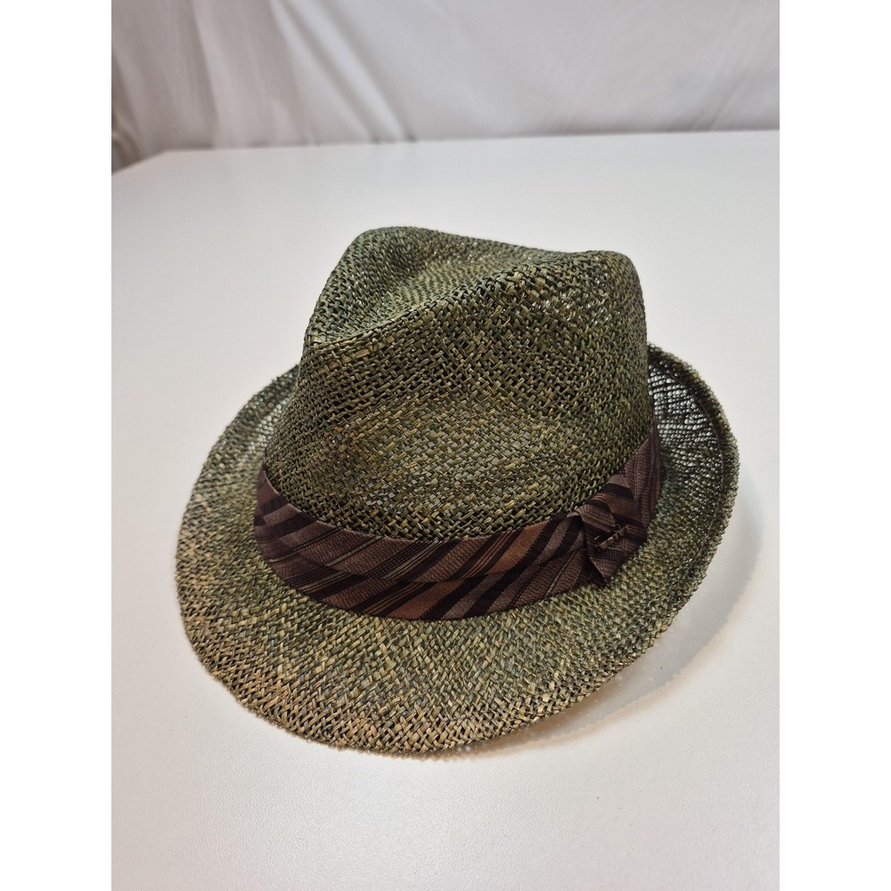Scala Hat Fedora Fitted Mens S Green Straw Lined Lightweight Handmade Breathable
